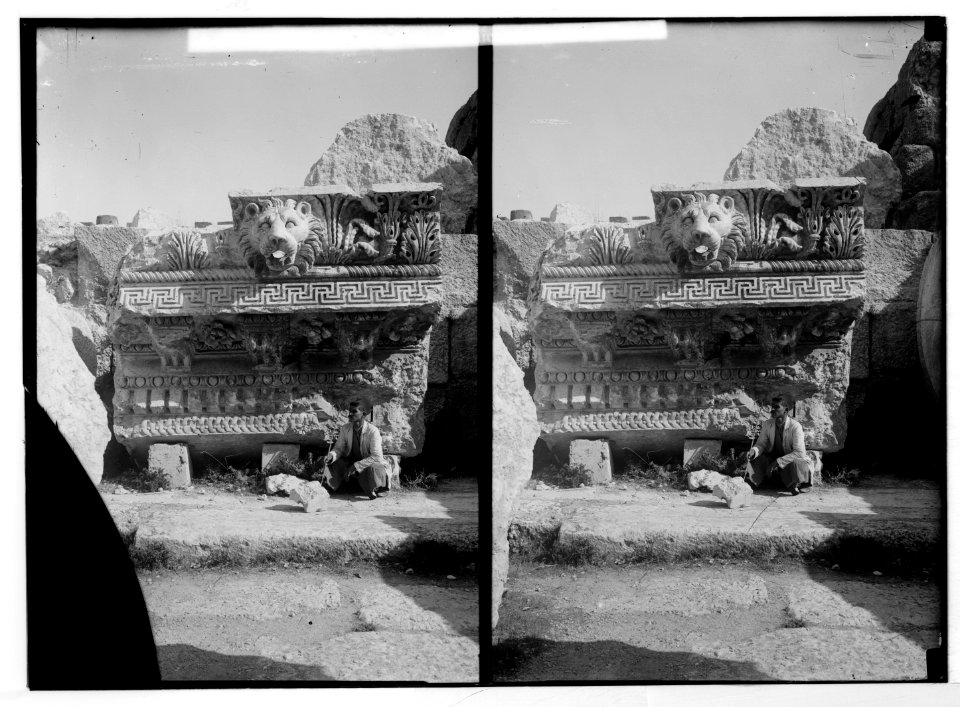 Baalbek. Temple of the sun. Ornamented frieze and cornice of the great temple LOC matpc.05218