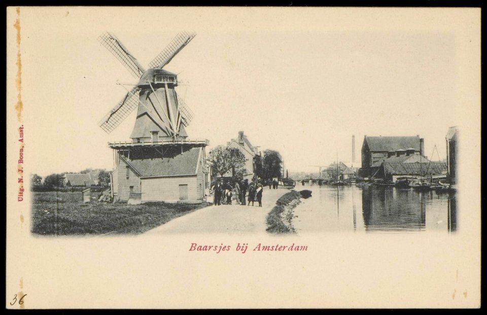 Baarsjes, nu Kostverlorenvaart met de Baarsjesweg met Krijtmolen. Uitgave N.J. Boon, Amsterdam photo
