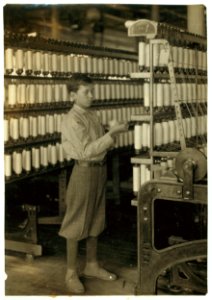 Back boy - 14 years old - Mule room. Berkshire Cotton Mills. LOC nclc.03115