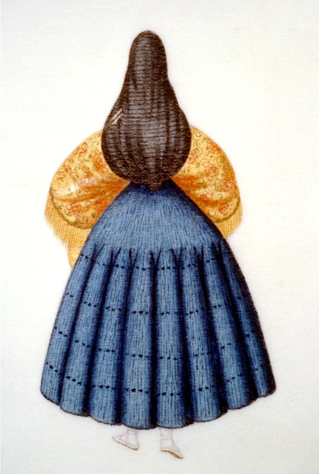 Back view of a standing woman wearing a tapada, Peru LCCN00651669