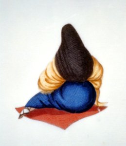 Back view of a seated woman wearing a tapada, Peru LCCN00651668