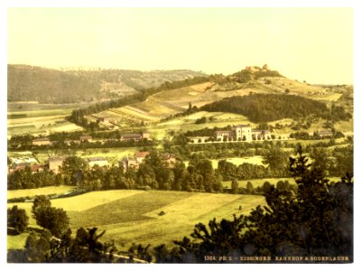 Bad Kissengen (i.e. Bad Kissingen) railway station and the Bodenlaube, seen from the Altenberg, Bavaria, Germany-LCCN2002696119