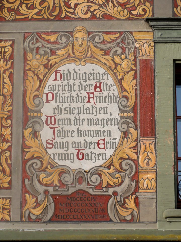 Bad Säckingen — Münsterplatz 24 — Detail Fassadenmalerei links unten