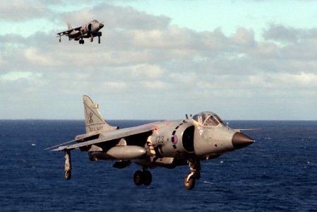 BAe SeaHarriers 800 Sqn approach CVN-69 1984