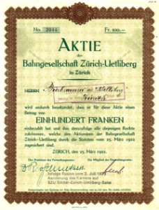 Bahnges. Zürich-Uetliberg 1922