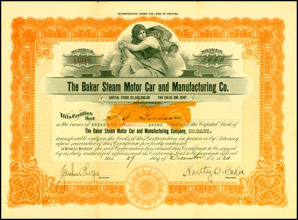 Baker Steam Motor Car and Manufacturing 1920