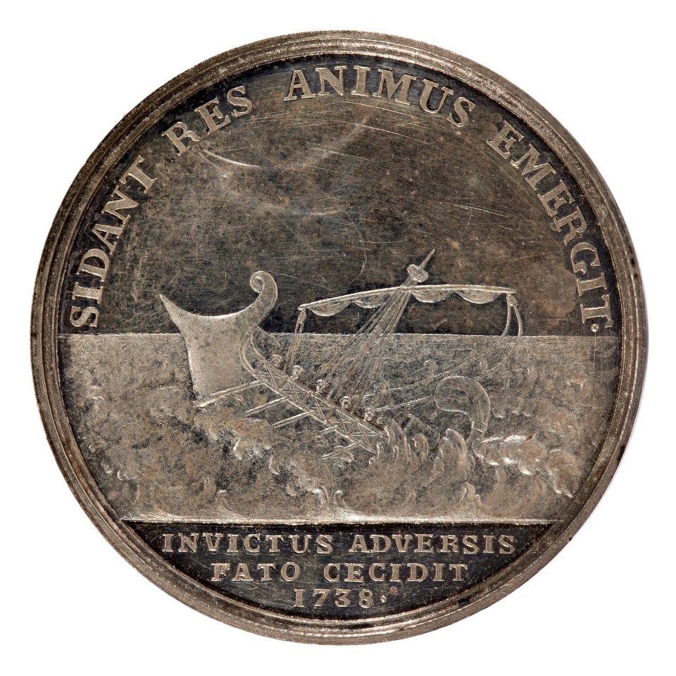 Baksida av medalj med sjunkande skepp - Skoklosters slott - 99445