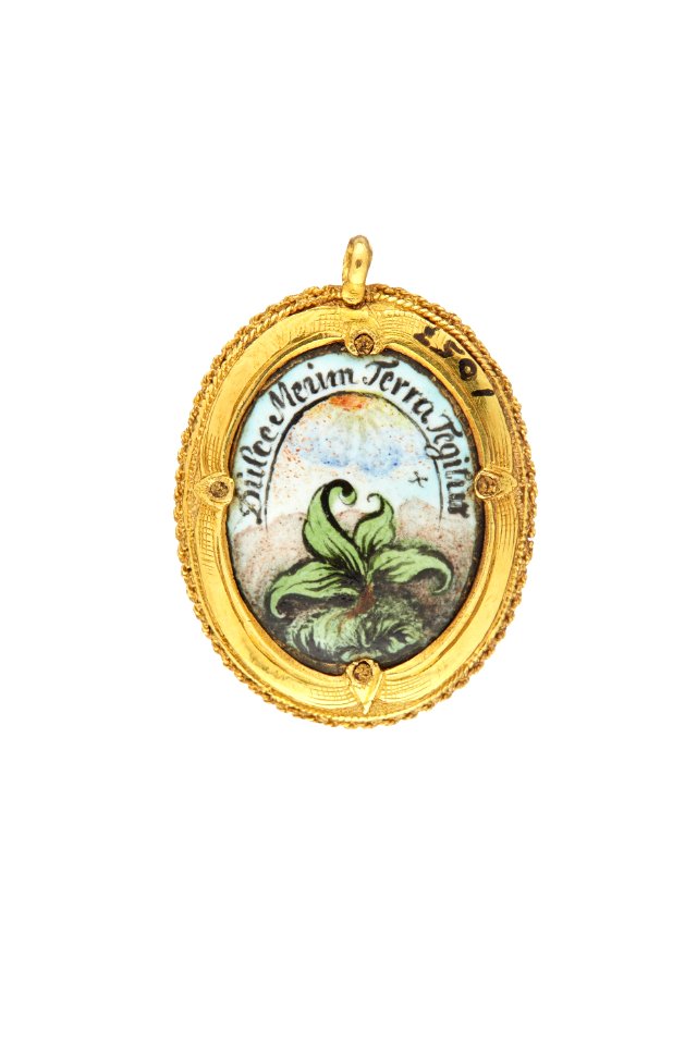 Baksida av medaljong med texten Dulce Meum Terra Tegitur - Livrustkammaren - 97853