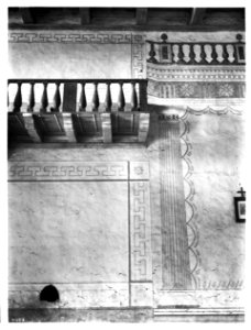 Balcony and wall decorations in the church of Mission San Miguel Arcangel, near Templeton, California, ca.1905 (CHS-4008)