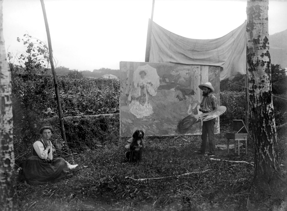 Baldomer Gili Roig. Baldomer Gili Roig pintant “Contrastos- Orgull i humilitat” (Maçanet de Cabrenys), 1911