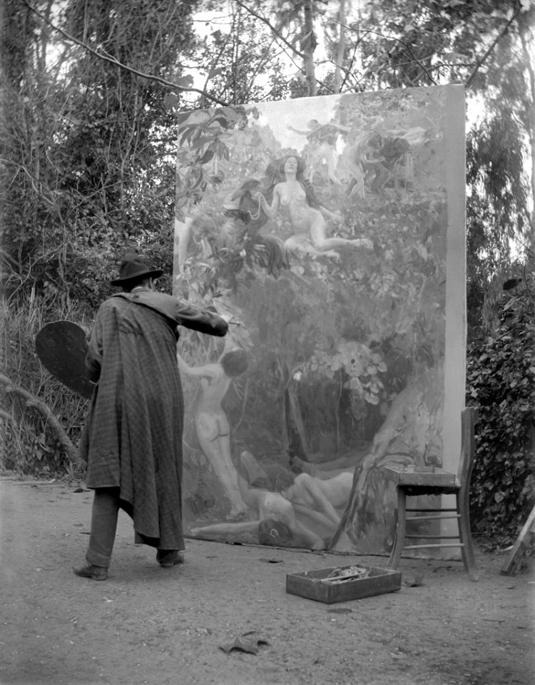 Baldomer Gili Roig. Baldomer Gili Roig pintant “Abisme” (Roma), 1904