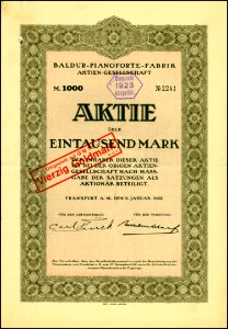 Baldur-Pianoforte-Fabrik 1922 1000 Mk photo