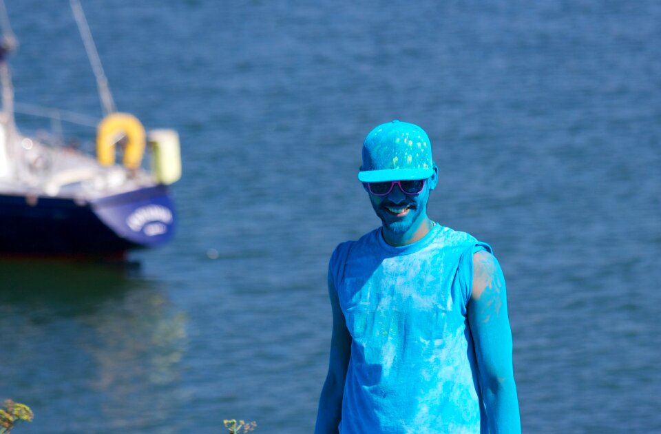 Guy hat blue painting