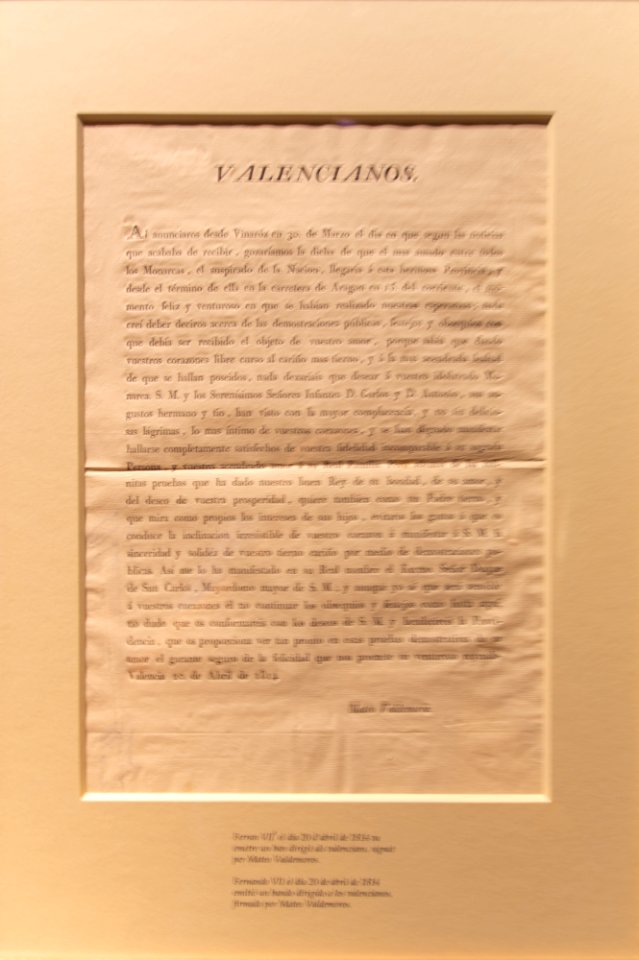 Bando emitido por Fernando VII a los valencianos el 30 de abril de 1814