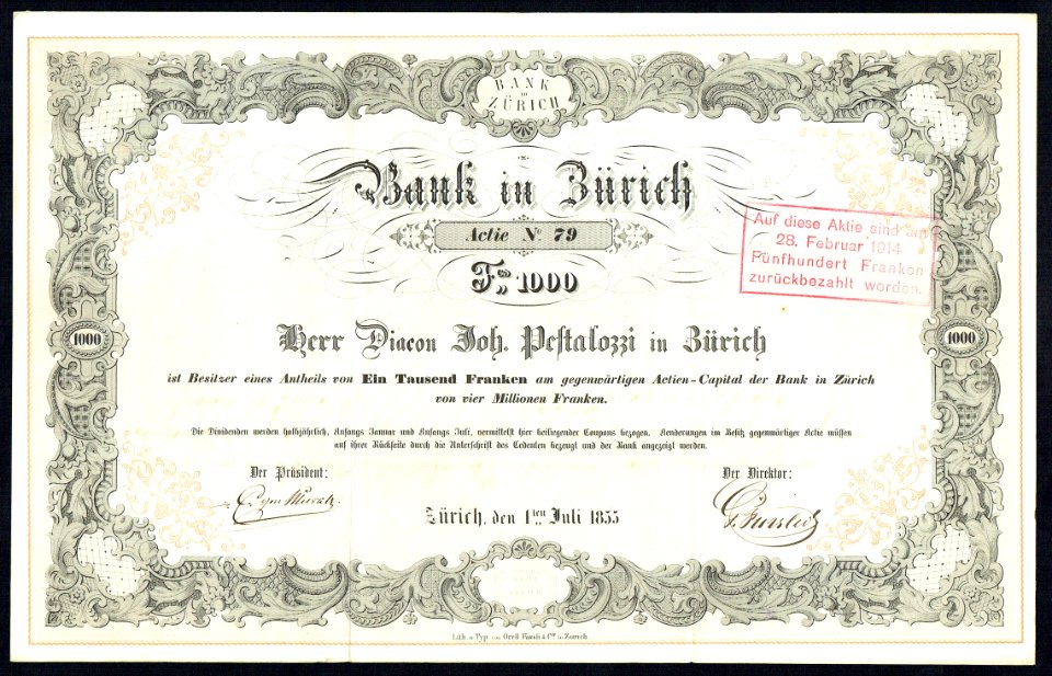Bank in Zürich 1855