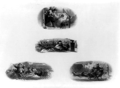 Bank note vignettes showing Santa Claus visiting two children in bed and Santa Claus in sleigh LCCN88715760