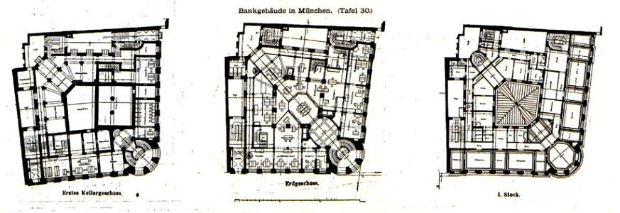 Bankgebäude in München, Architekten Alb. Schmidt, Kgl. Professor München, Tafel 30, Kick Jahrgang II, Grundriss photo