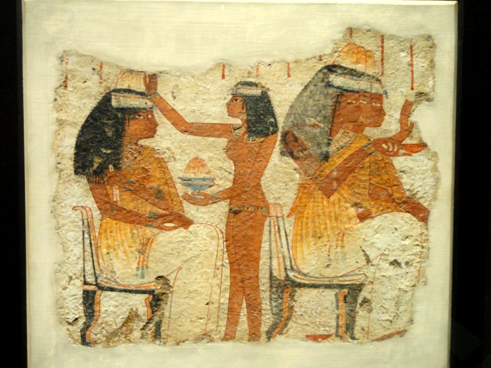 Banquet scene, painting on straw and mud, Thebes, New Kingdom, 18th Dynasty, c. 1400 BCE - Nelson-Atkins Museum of Art - DSC08157