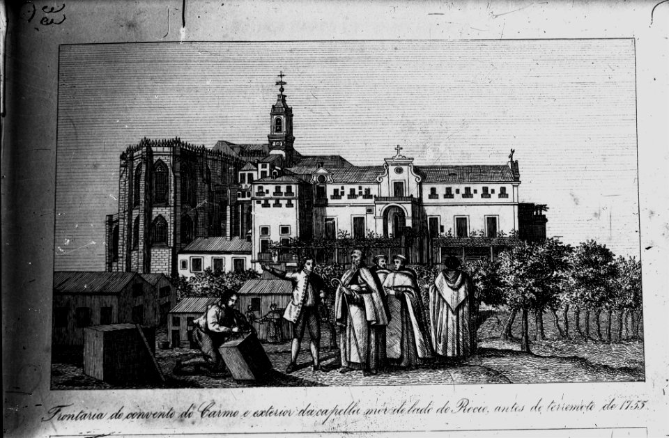 BAR000843 - Frontaria do convento do Carmo e exterior da capela-mor do lado do Rossio, antes do terramoto de 1755