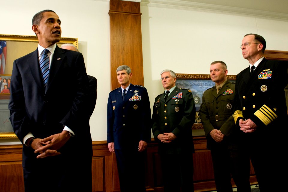 Barack Obama makes first visit to the Pentagon 1-28-09 2