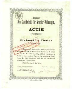 Barmer Bau-Gesellschaft für Arbeiter-Wohnungen 1874