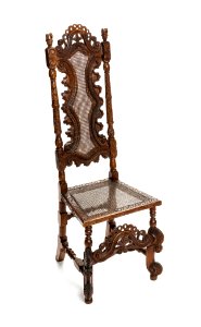 Barockstol, svarvad och snidad med sits och rygg av rottingflätning, 1700 cirka - Hallwylska museet - 108424