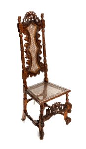 Barockstol, svarvad och snidad med sits och rygg av rottingflätning, 1700 cirka - Hallwylska museet - 108425