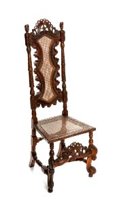 Barockstol, svarvad och snidad med sits och rygg av rottingflätning, 1700 cirka - Hallwylska museet - 108423