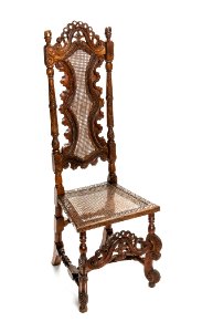 Barockstol, svarvad och snidad med sits och rygg av rottingflätning, 1700 cirka - Hallwylska museet - 108427