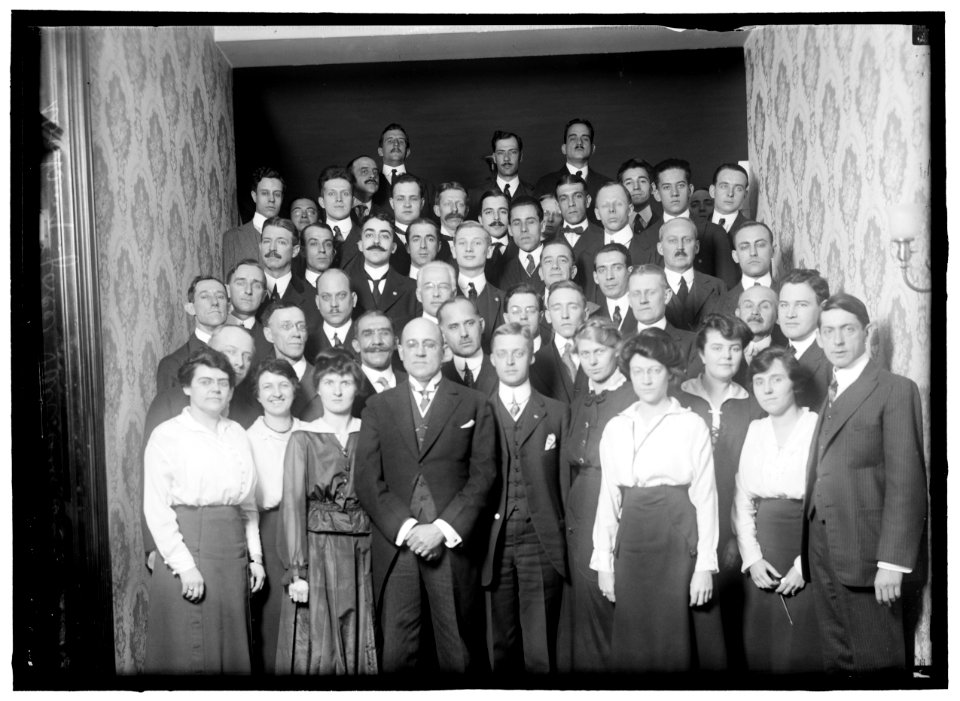 BARRETT, JOHN. DIRECTOR GENERAL, PAN AMERICAN UNION, 1907-1920. AT HIS RESIDENCE. WORKING FORCE OF PAN AMERICAN UNION. HE IS LEFT, CENTER LCCN2016865644
