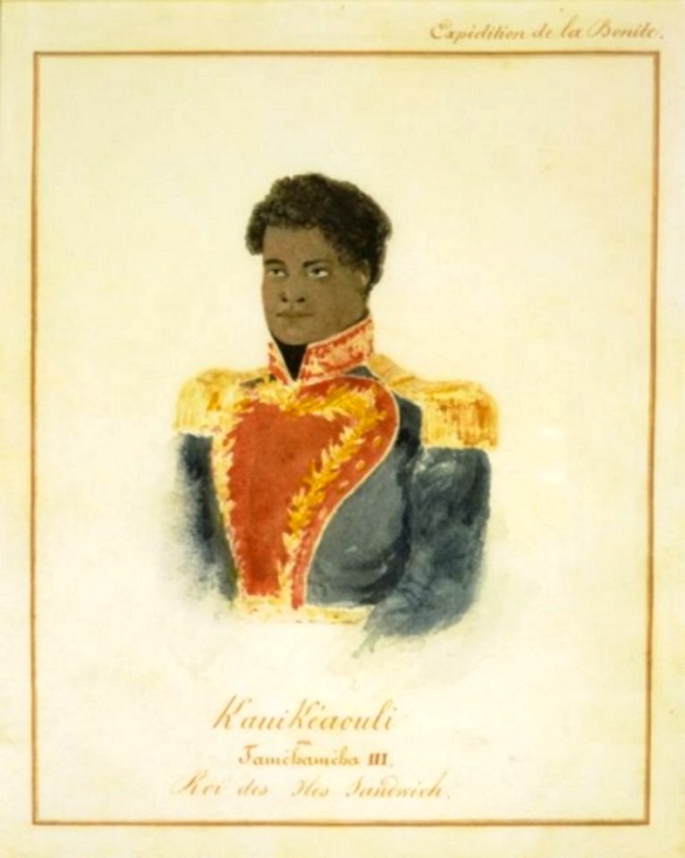 Barthélémy Lauvergne - 'Kauikeaouli ou Tamehameha III, Roi des Iles Sandwich', watercolor and ink wash over graphite, 1836