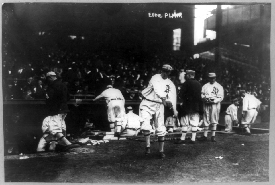 Baseball pitcher for Philadelphia Athletics Edward Stewart Plank throwing ball to warm up in bull pen LCCN89714113
