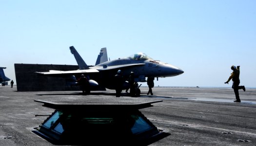 140915-N-CZ979-049 FA-18C Hornet aboard USS George HW Bush Persian Gulf Sept 15 2014