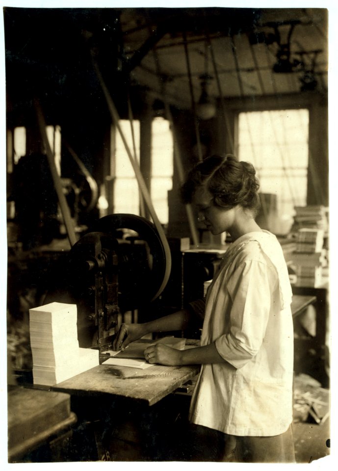 15-year old girl punching cards. Boston Index Card Co., 113 Purchase Street. LOC nclc.05168