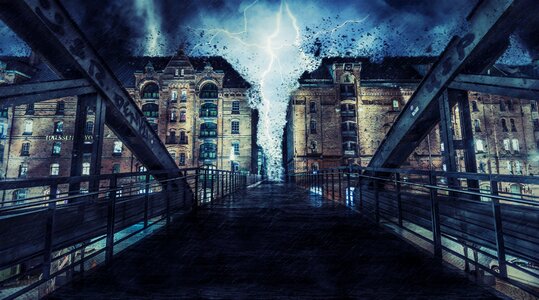 Disaster blue building blue bridge