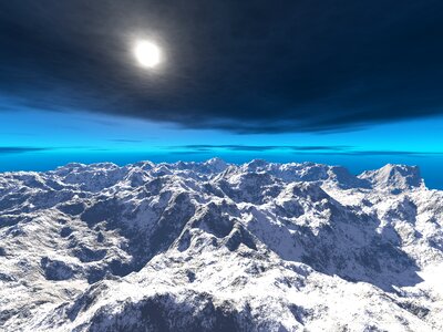 Panoramic mountain blue sky photo