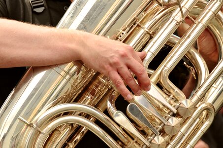 Marching brass instrument blowers photo