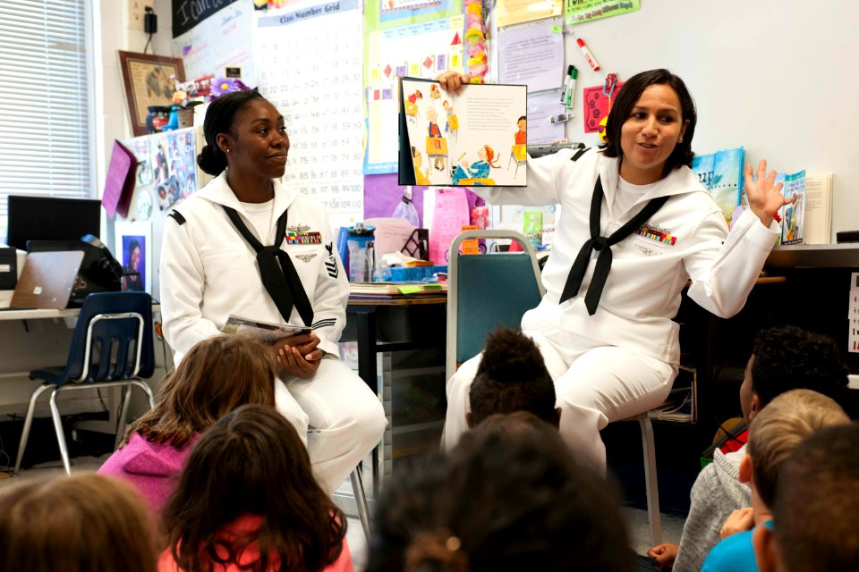 161013-N-XJ788-070 - Sailors read to a third grade class at Shelton Elementary School