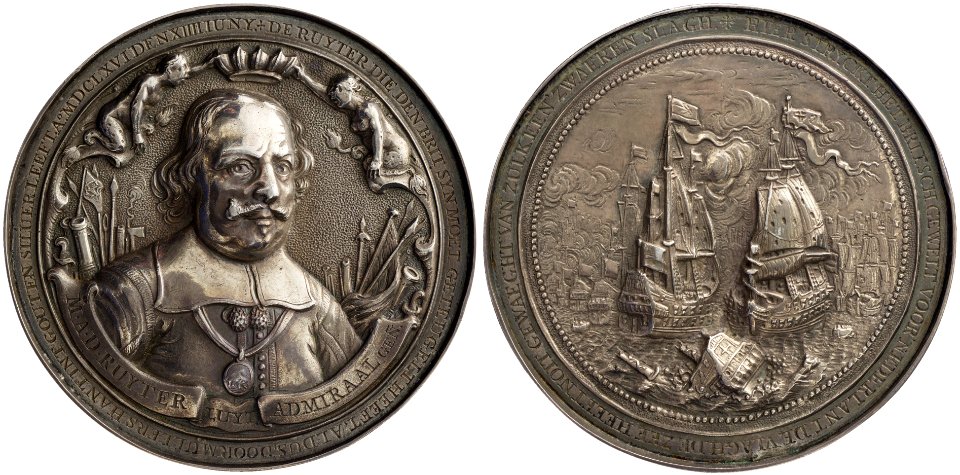 1666, slag bij Duinkerken penning ter ere van de Ruyter, objectnr PA 494
