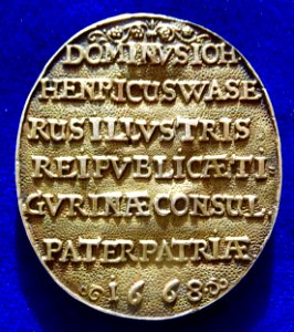 1668 Swiss Baroque Medal Zürich Mayor Johann Waser, reverse