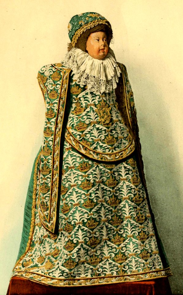 16th century French wooden doll with brocaded dress