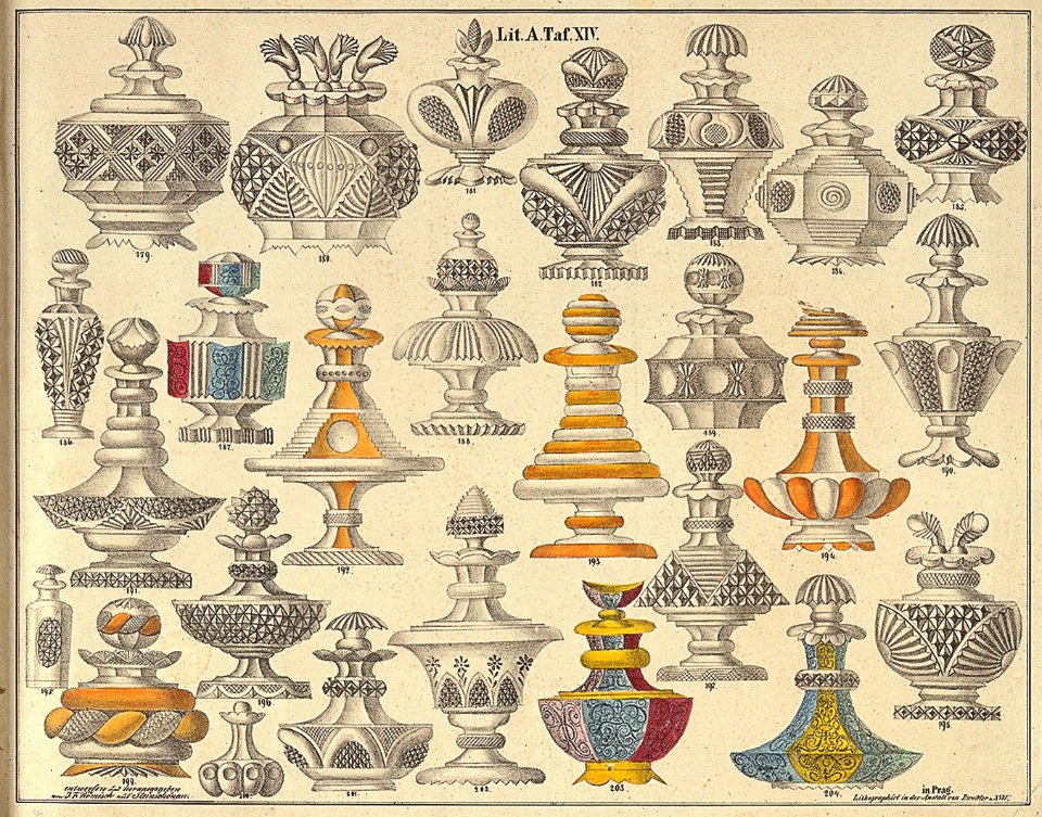 17. Friedrich Egermann, Třídílný flakon (2), kolem r. 1828, Uměleckoprůmyslové muzeum v Praze