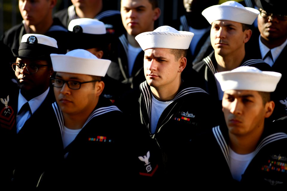 170120-N-XT273-114 - Sailors at ceremony at Villefrance sur Mer War Memorial