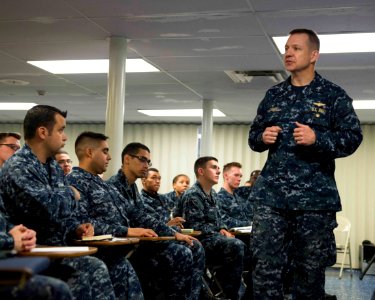 170123-N-GZ228-011 - CAPT Ryan Dowdell speaks to U.S. Navy sailors in San Diego County, California