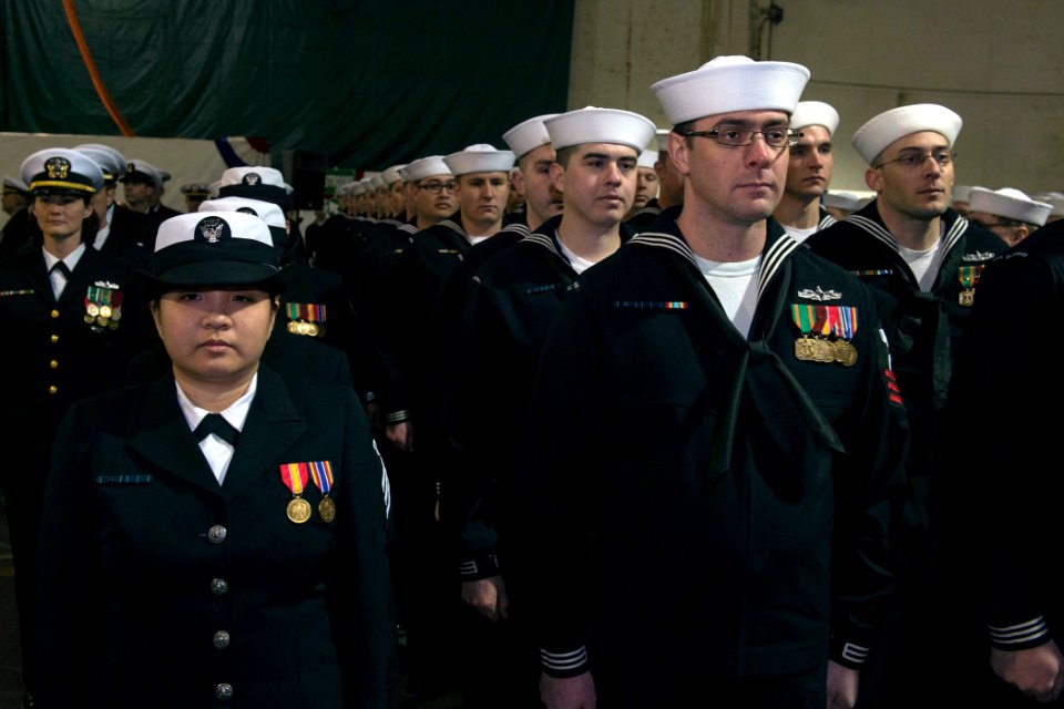 170203-N-AX638-308 - Sailors of USS Enterprise after being relieved