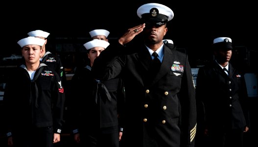 170311-N-ZB097-0218 - CPO Alton Clark salutes