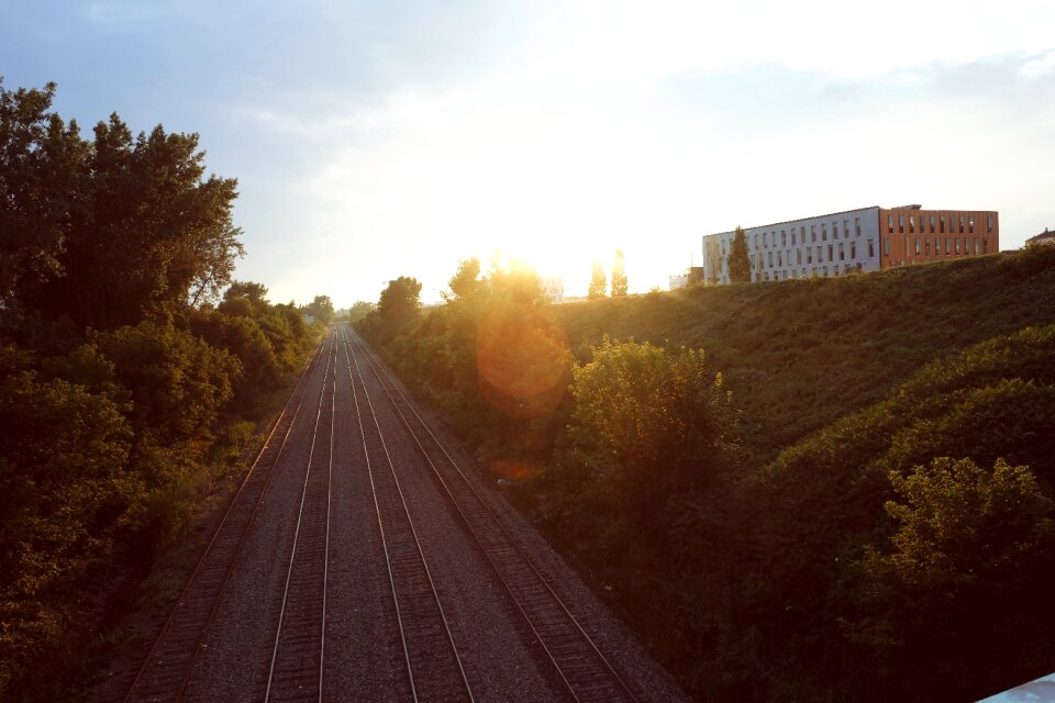 Train tracks sunrays sunshine