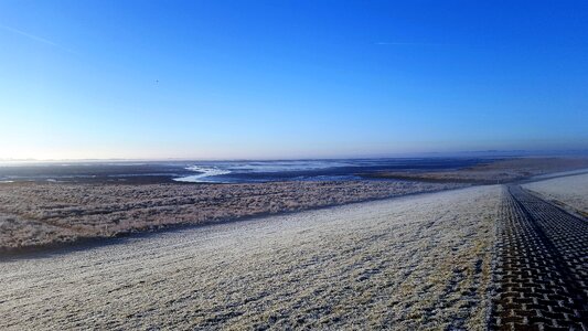Dike in winter on the island of borkum