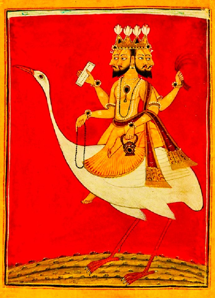 1720 CE Brahma on hamsa, Pahari school of chitra, Mankot Himachal Pradesh