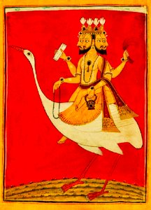 1720 CE Brahma on hamsa, Pahari school of chitra, Mankot Himachal Pradesh